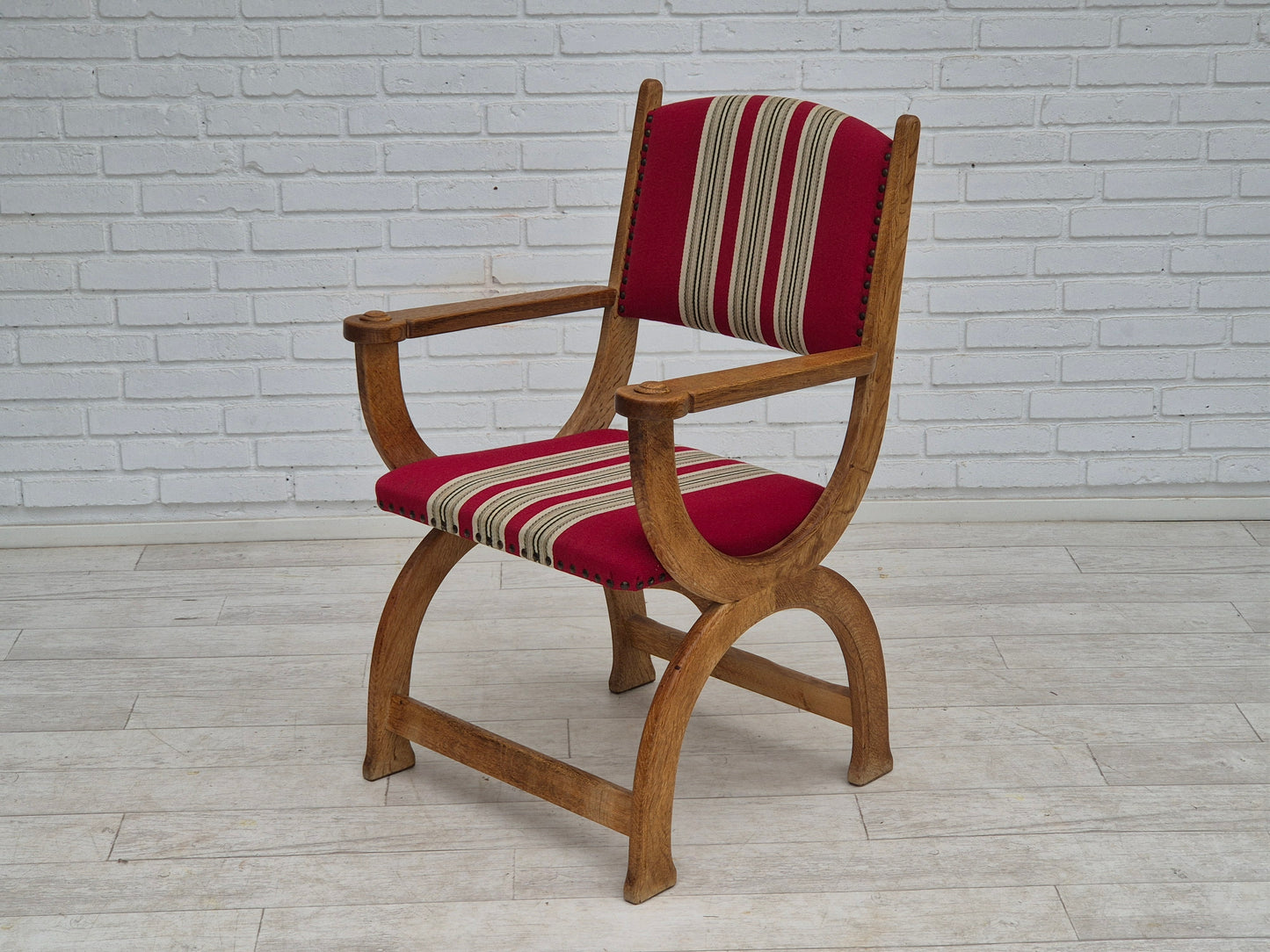 1960s, Danish armchair, original condition, furniture wool, oak wood.