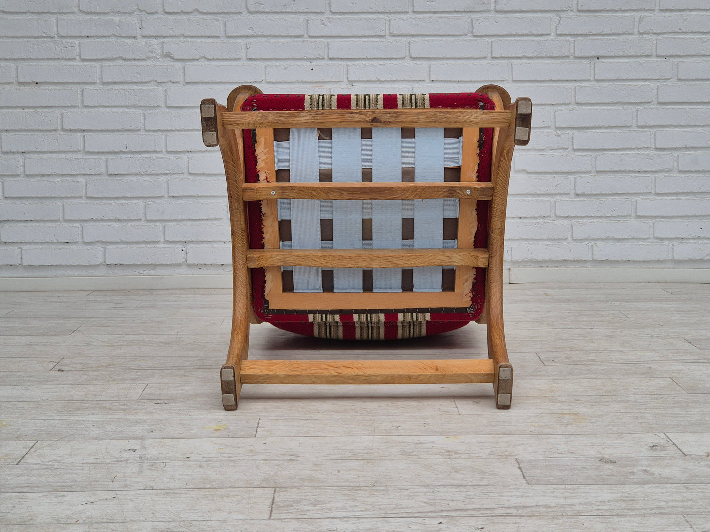 1960s, Danish armchair, original condition, furniture wool, oak wood.