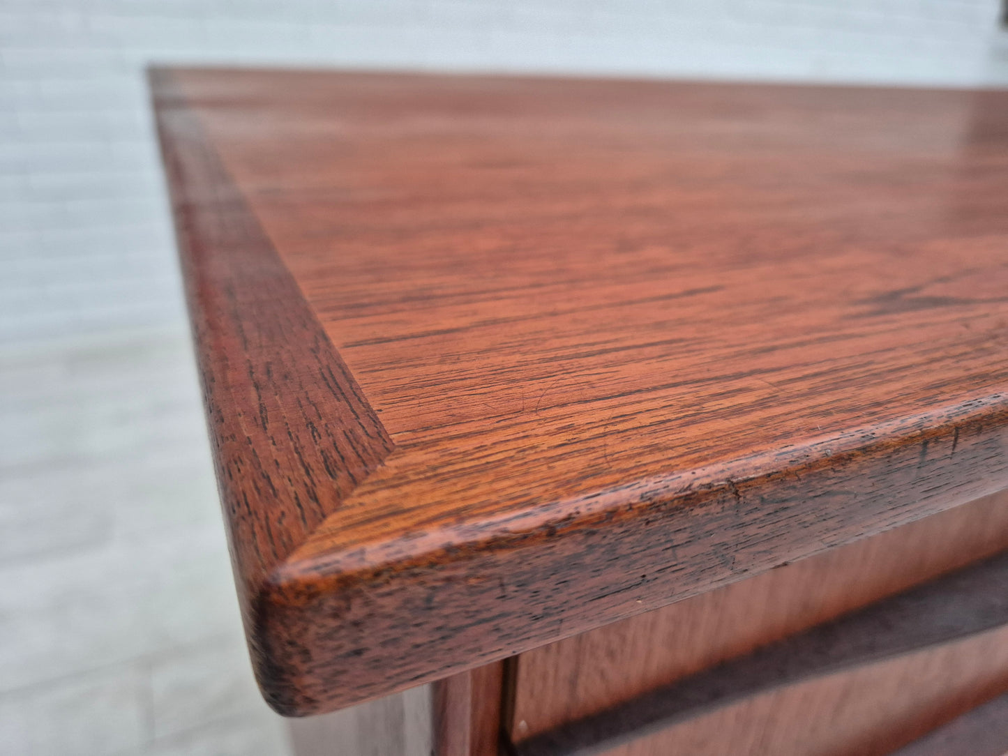 1960s, Danish double-sided, free standing desk, original condition, teak wood, drawers, sliding doors.