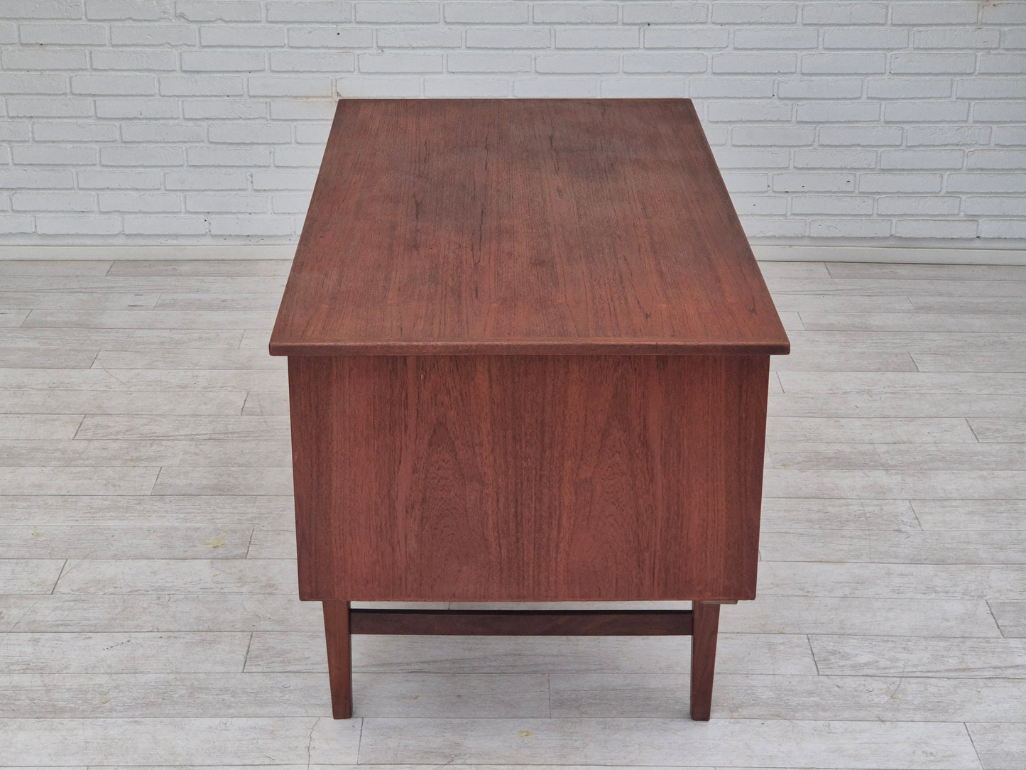 1960s, Danish double-sided, free standing desk, original condition, teak wood, drawers, sliding doors.