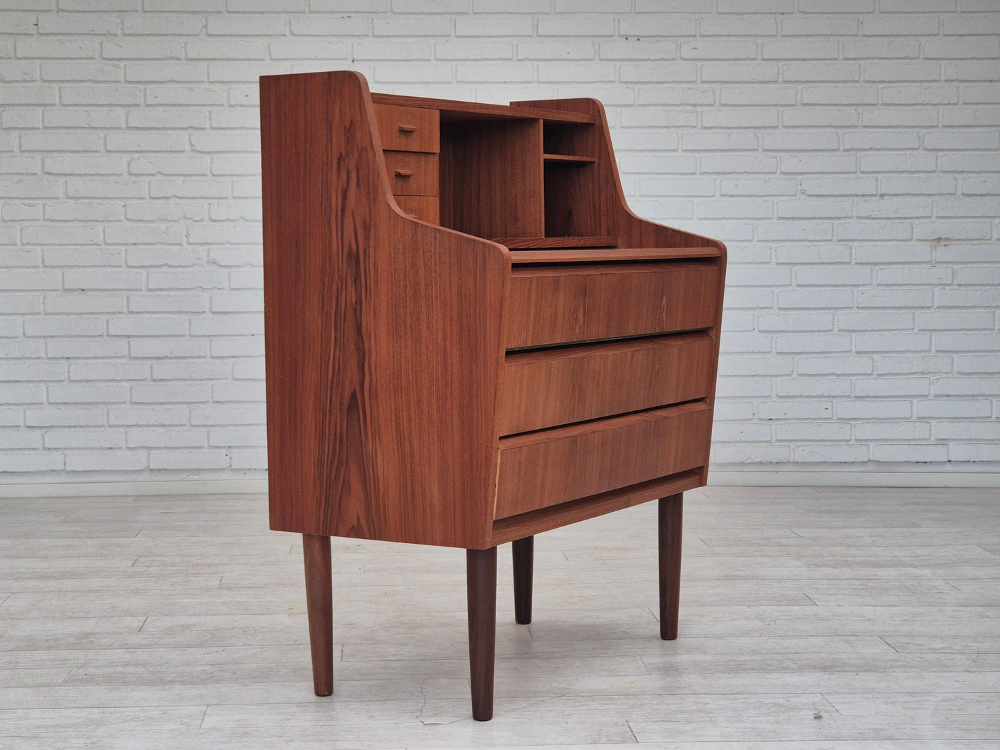 1960s, Danish chest of drawers with foldable top/mirror, original condition, teak wood.