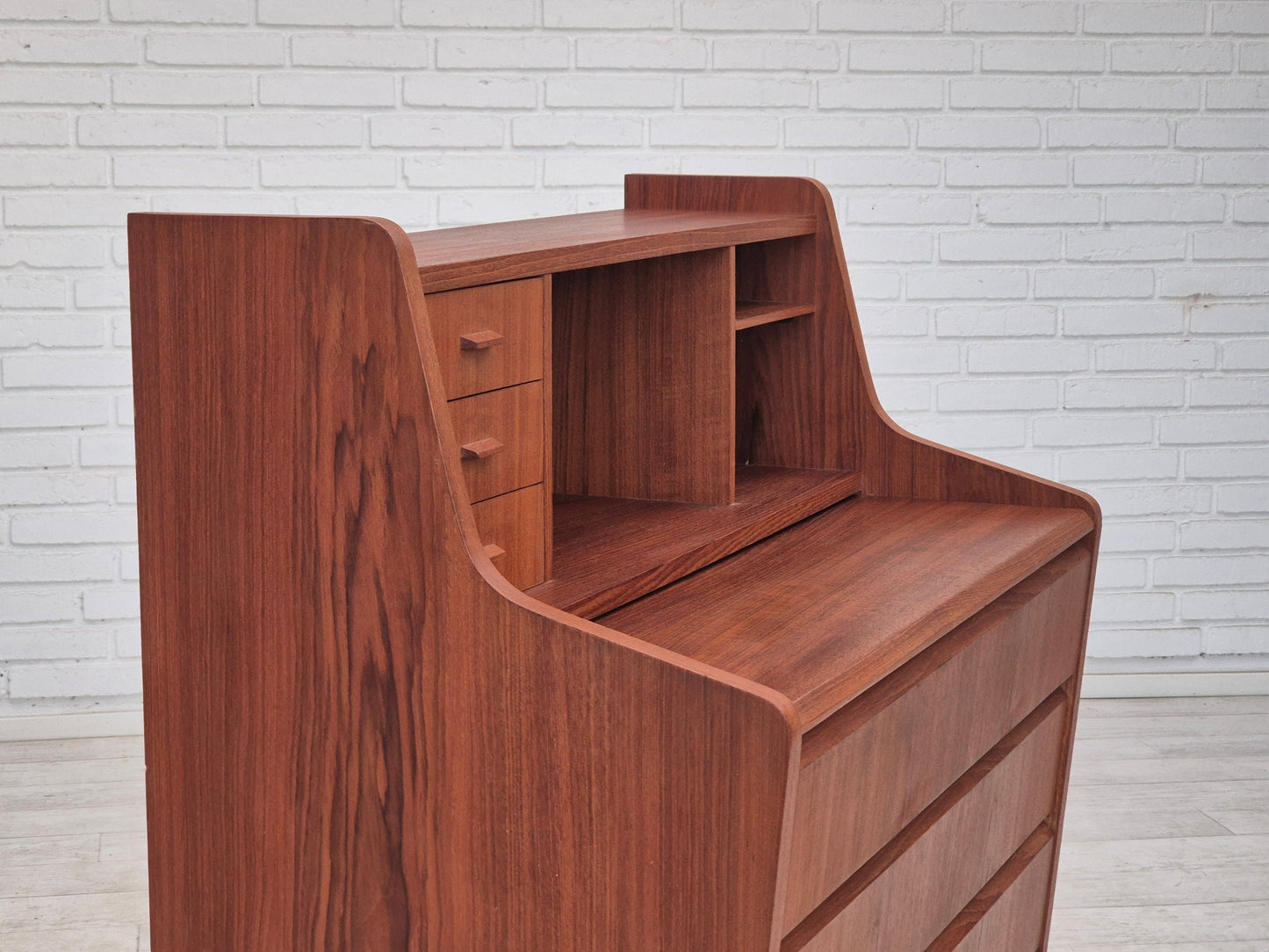 1960s, Danish chest of drawers with foldable top/mirror, original condition, teak wood.