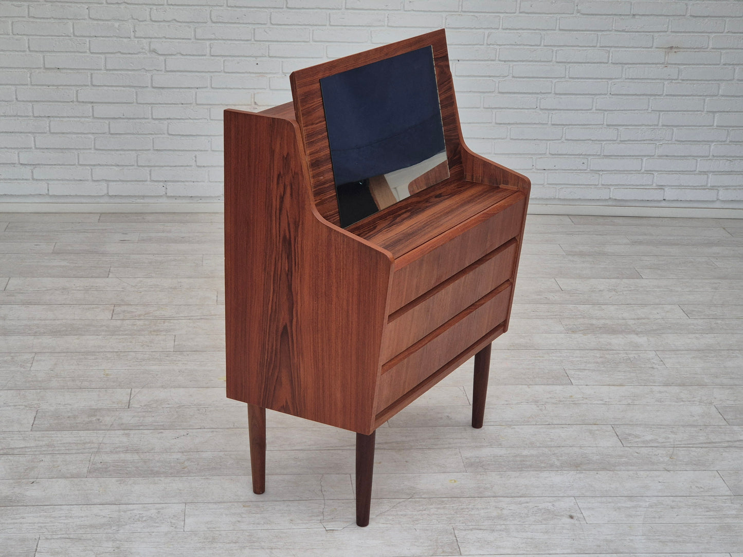 1960s, Danish chest of drawers with foldable top/mirror, original condition, teak wood.