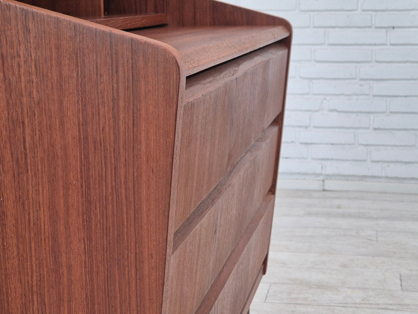 1960s, Danish chest of drawers with foldable top/mirror, original condition, teak wood.