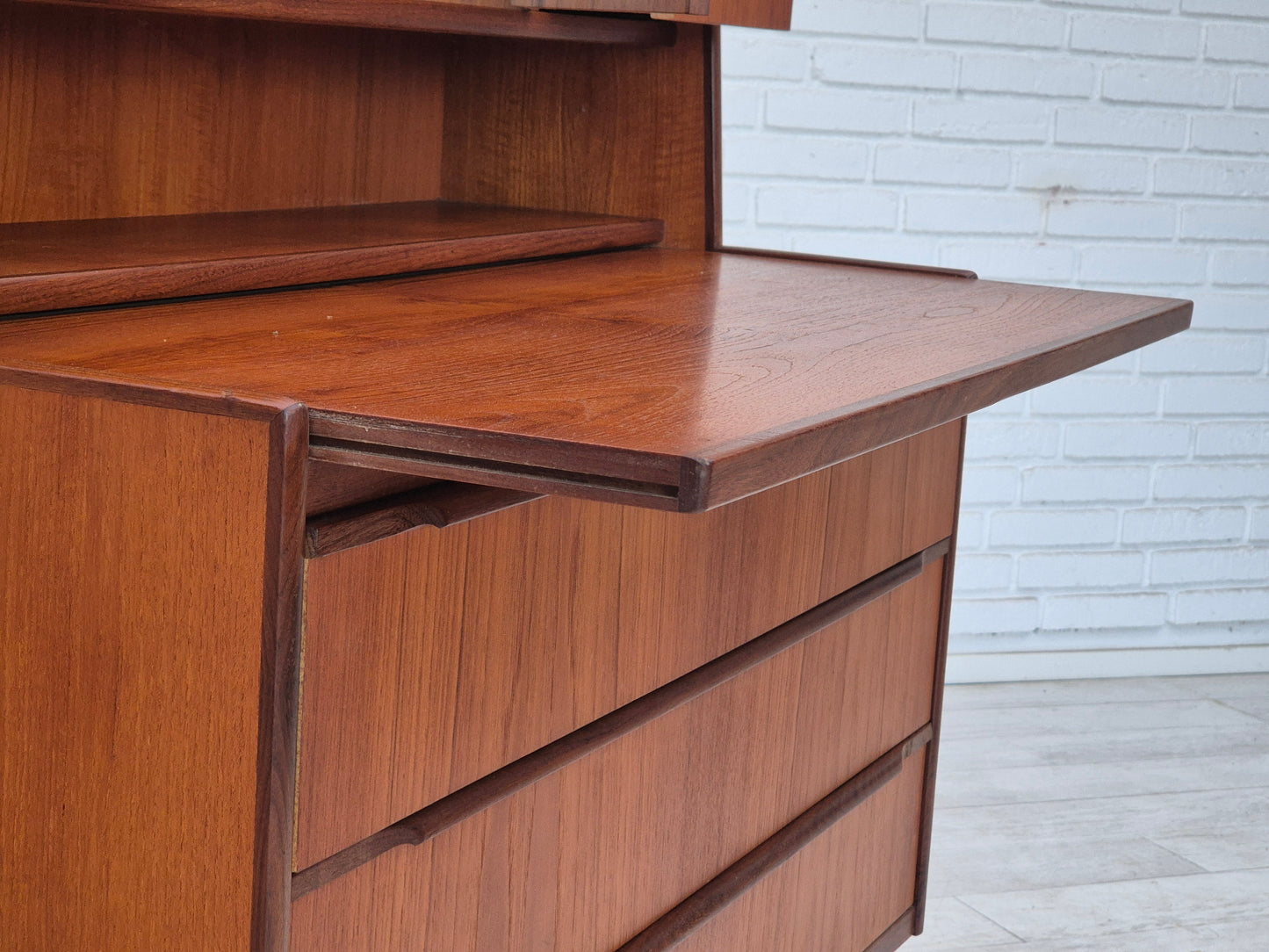 1960s, Danish chest of drawers with a mirror inside, original condition, teak wood.