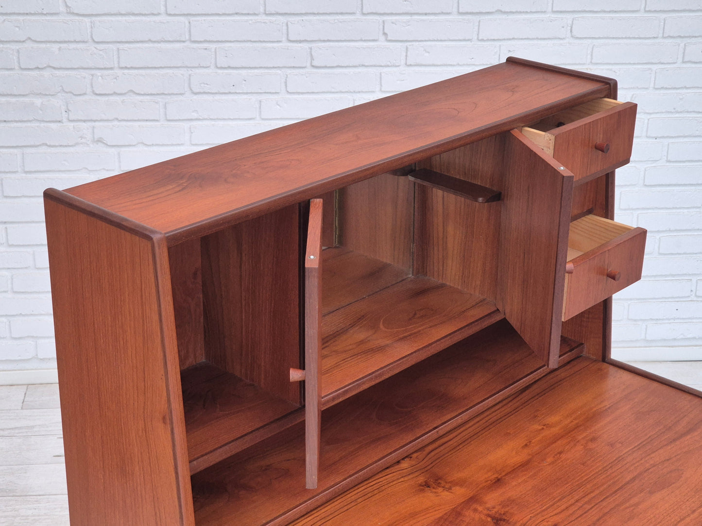 1960s, Danish chest of drawers with a mirror inside, original condition, teak wood.