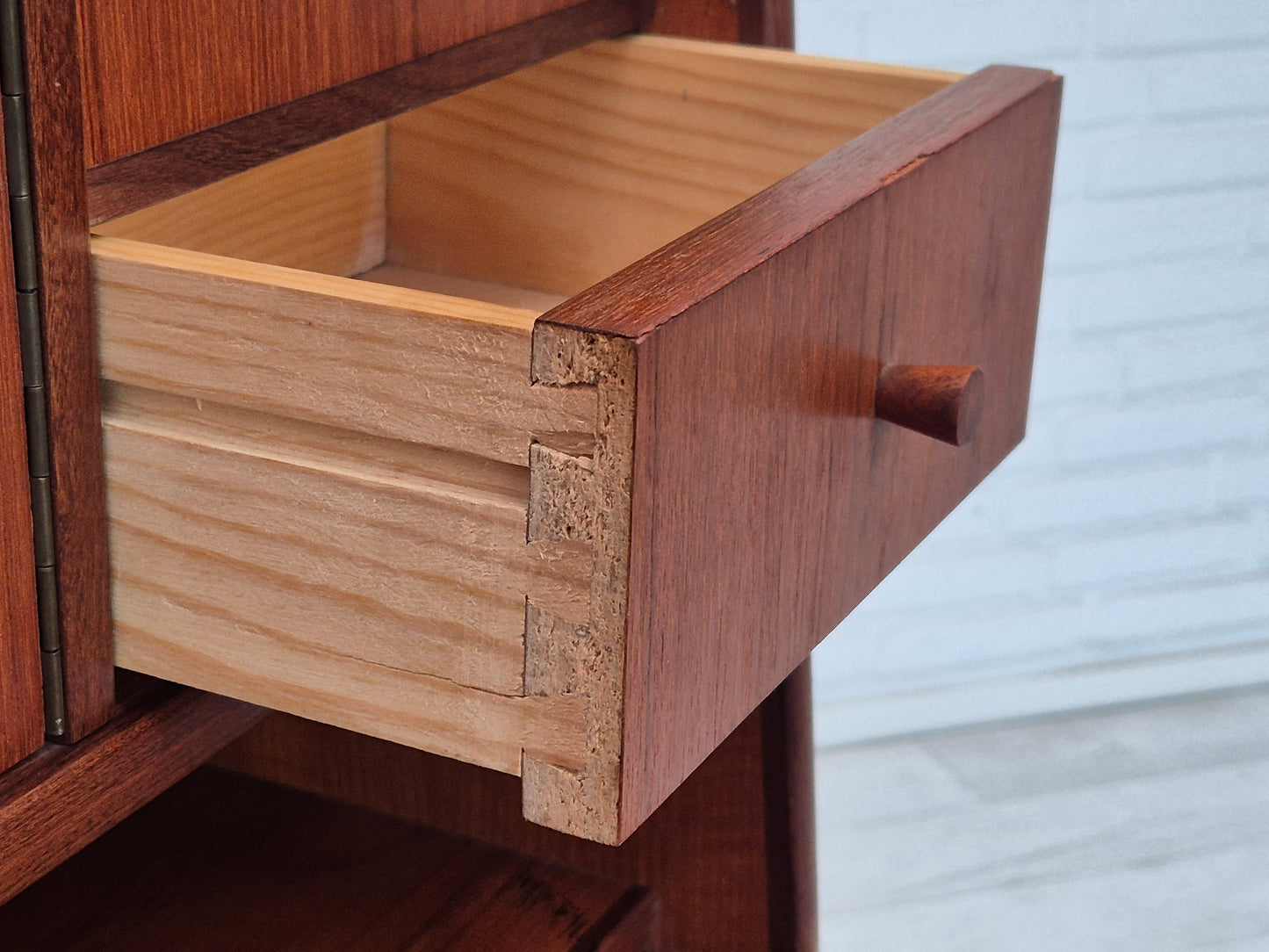 1960s, Danish chest of drawers with a mirror inside, original condition, teak wood.