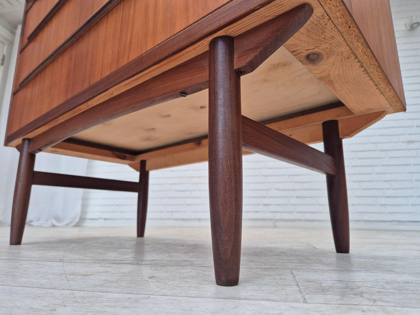 1960s, Danish chest of drawers with a mirror inside, original condition, teak wood.