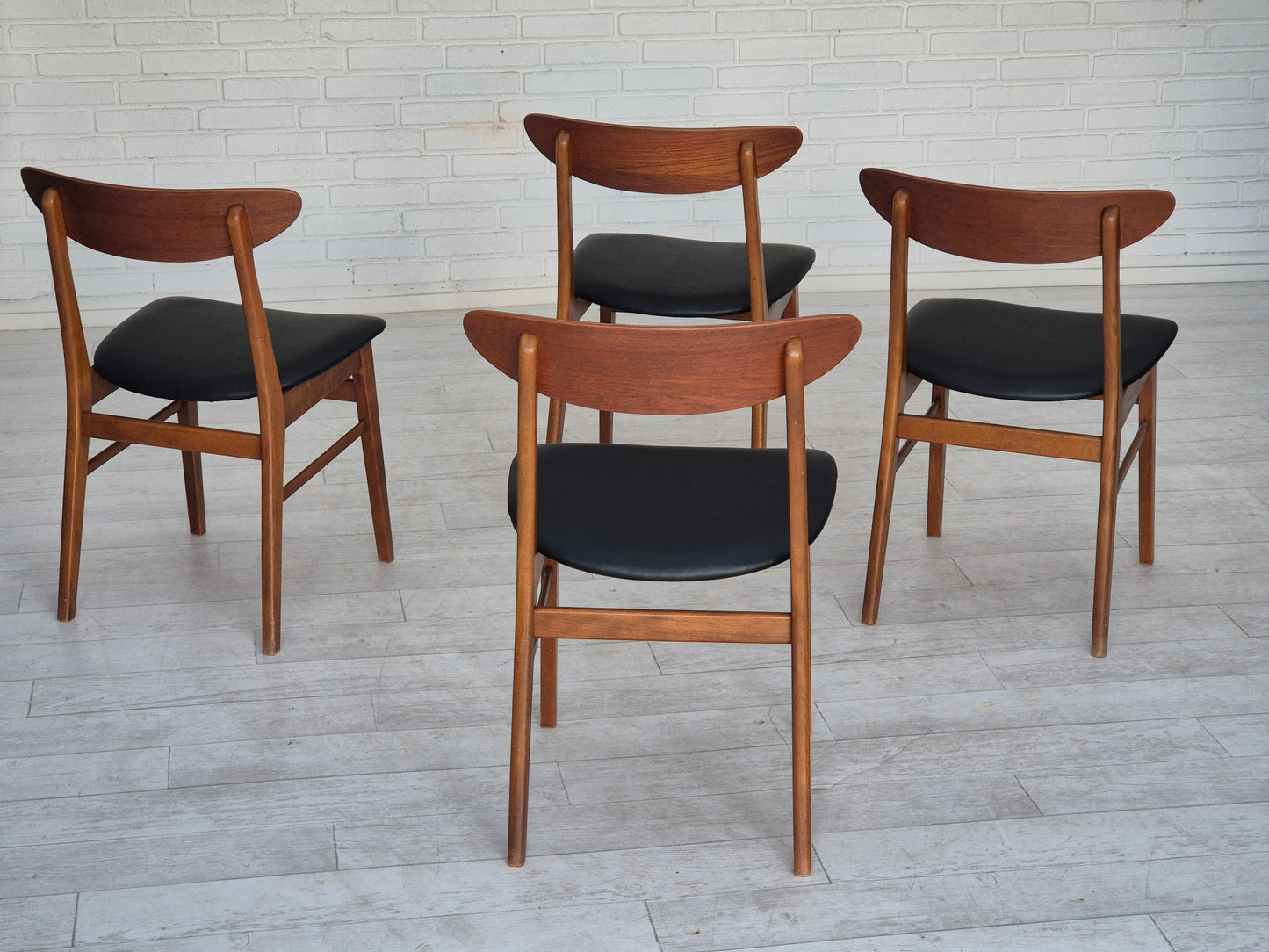 1960s, set of 4 Danish dining chairs by Farstrup, bent teak wood, reupholstered.