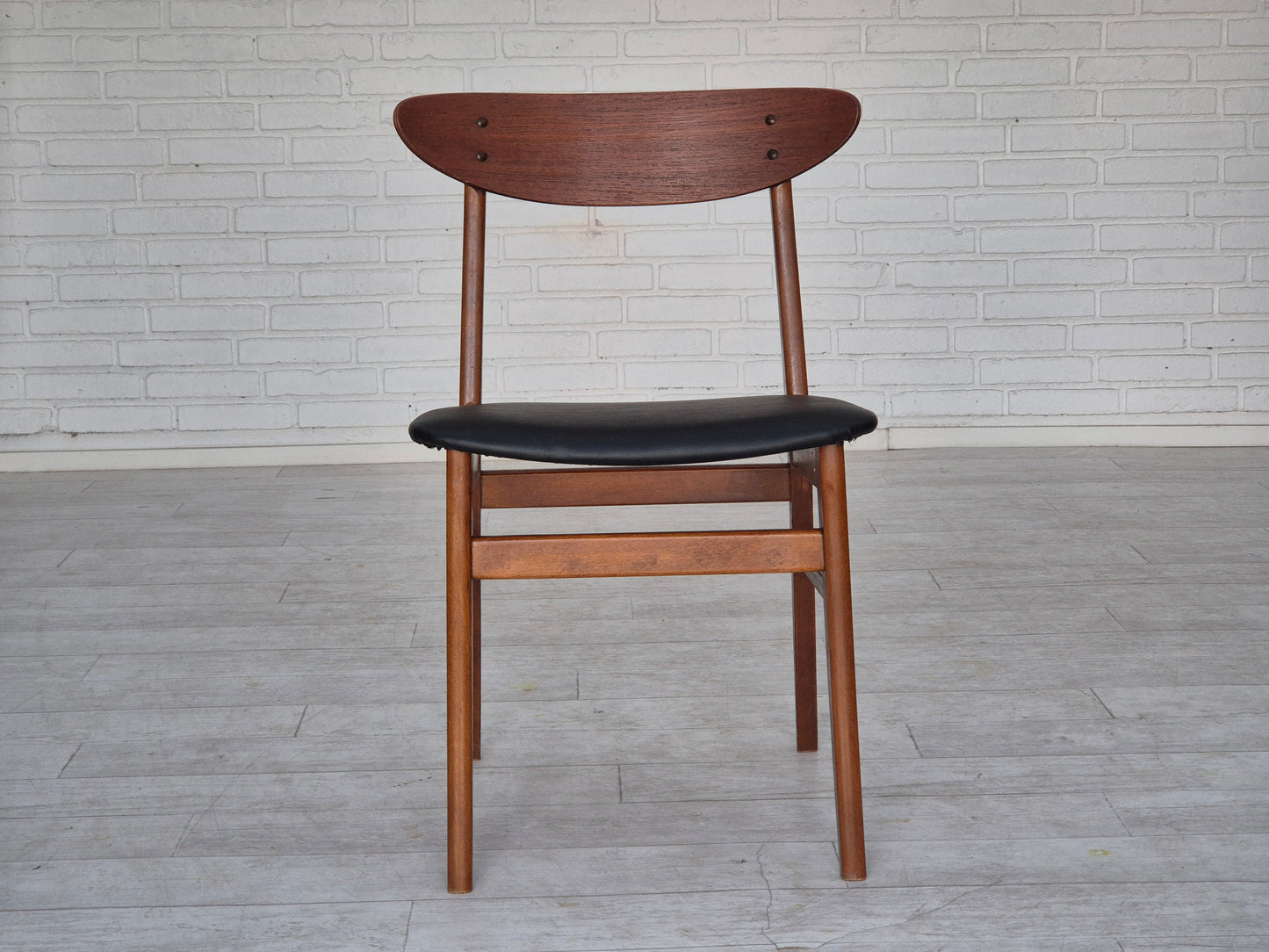 1960s, set of 4 Danish dining chairs by Farstrup, bent teak wood, reupholstered.