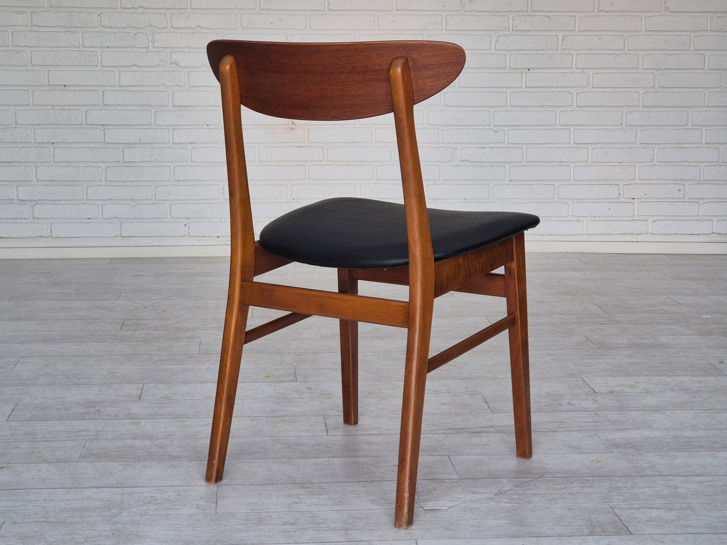 1960s, set of 4 Danish dining chairs by Farstrup, bent teak wood, reupholstered.