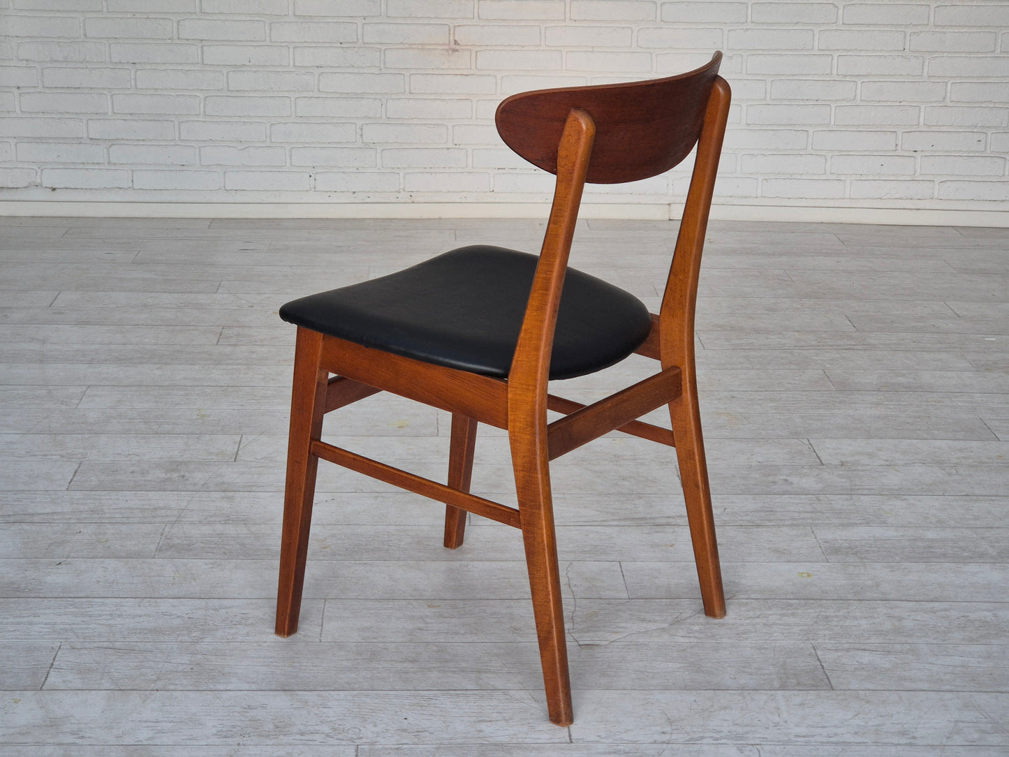 1960s, set of 4 Danish dining chairs by Farstrup, bent teak wood, reupholstered.