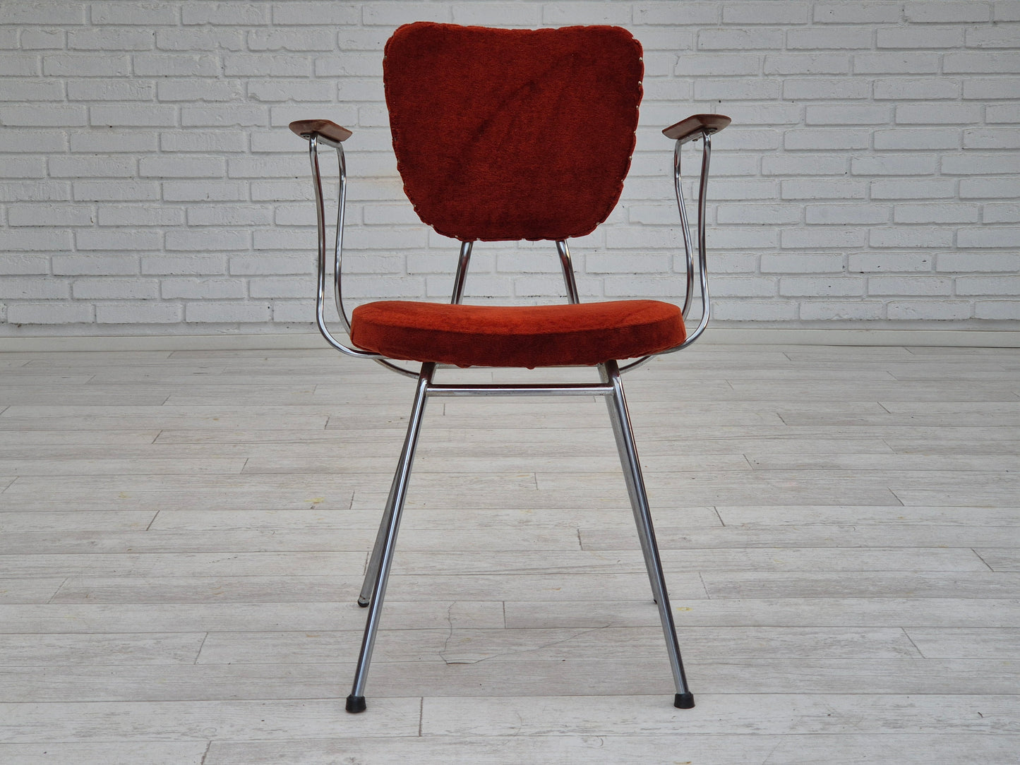 1960s, Danish armchair, original condition, teak wood armrests, chrome steel.