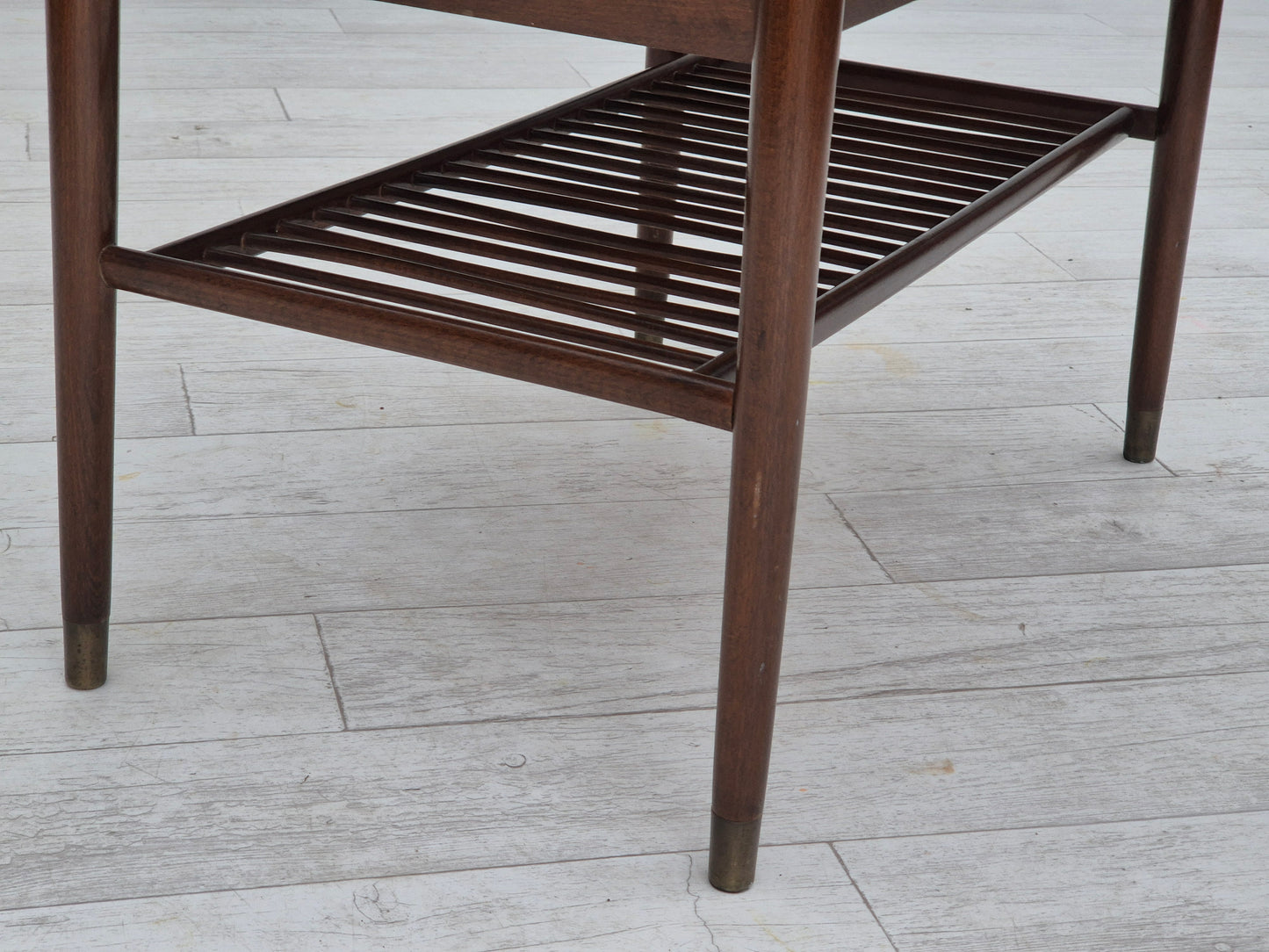 1950s, Danish foldable coffee table with drawer and shelf, original condition.