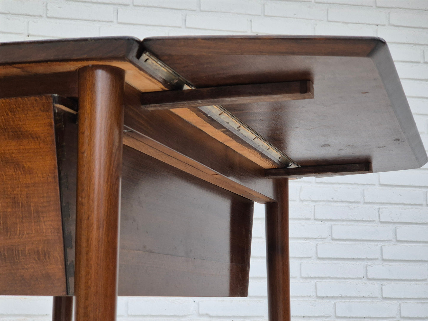 1950s, Danish foldable coffee table with drawer and shelf, original condition.