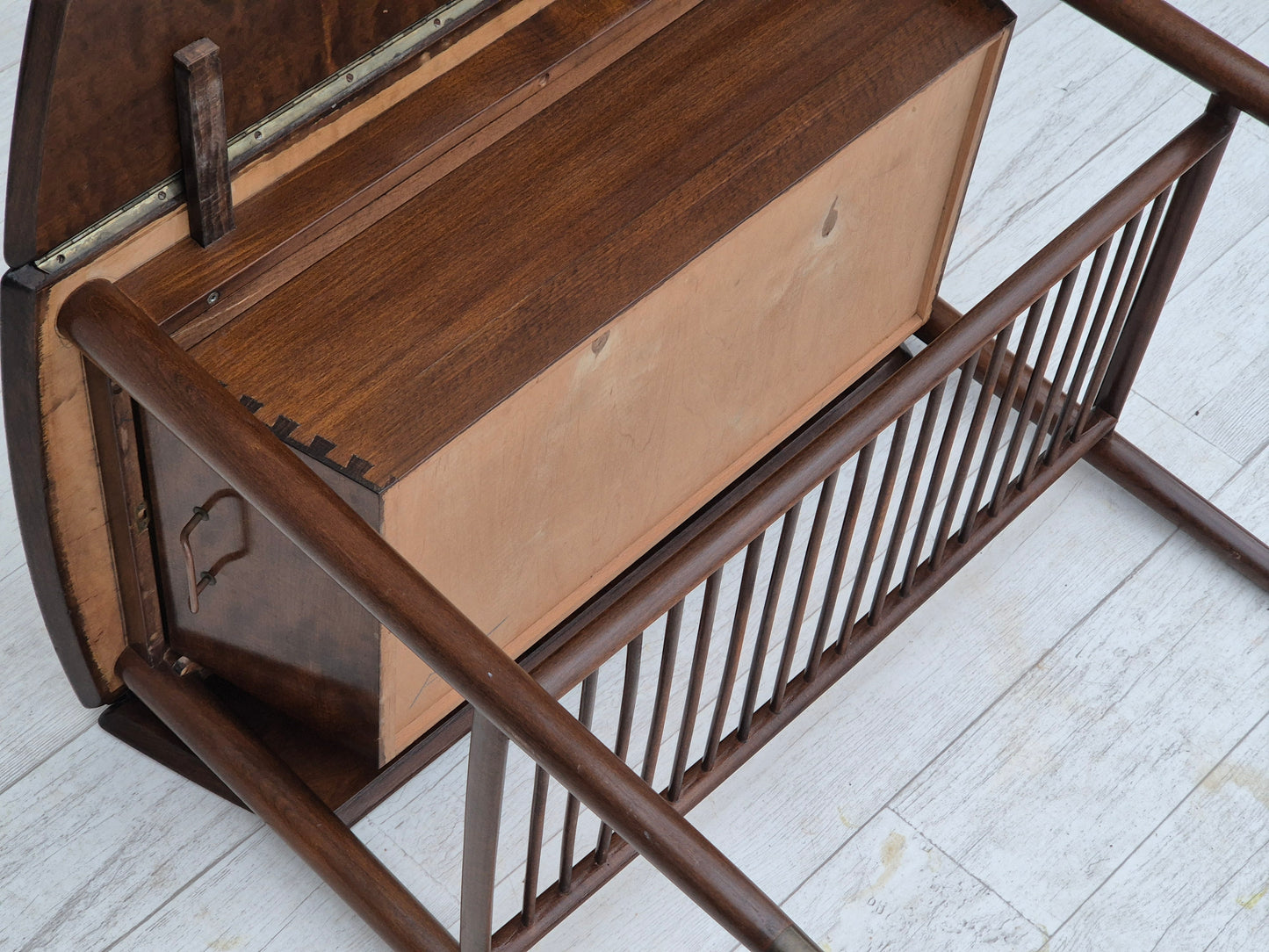 1950s, Danish foldable coffee table with drawer and shelf, original condition.