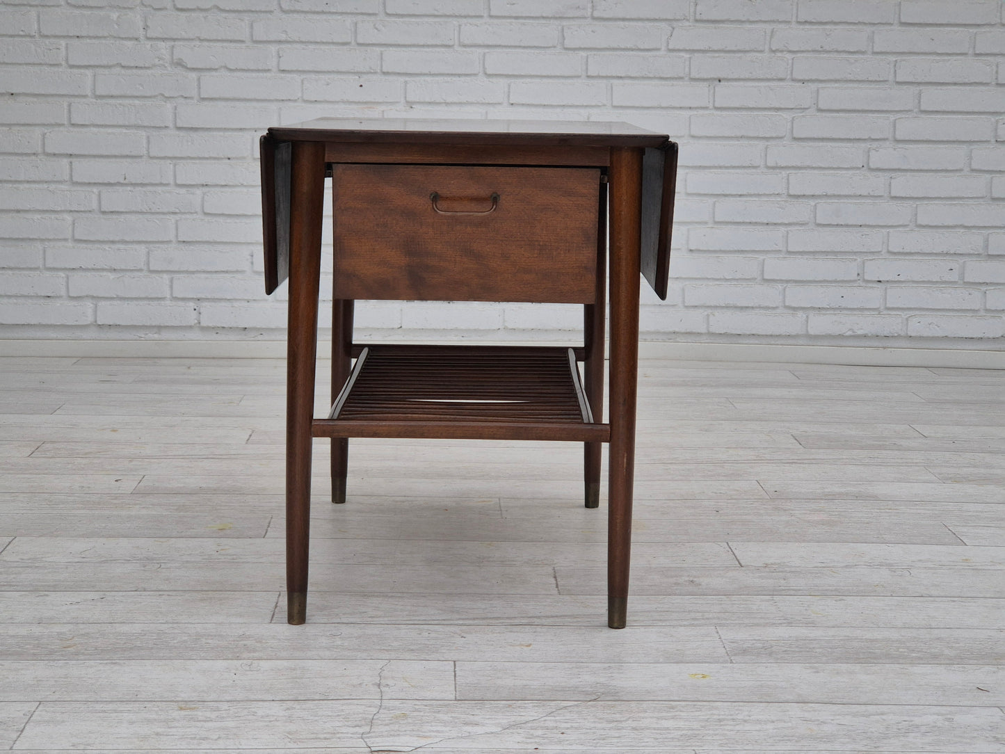 1950s, Danish foldable coffee table with drawer and shelf, original condition.