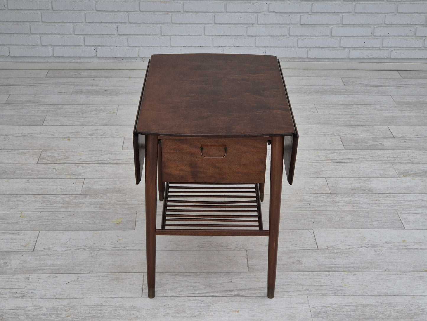 1950s, Danish foldable coffee table with drawer and shelf, original condition.