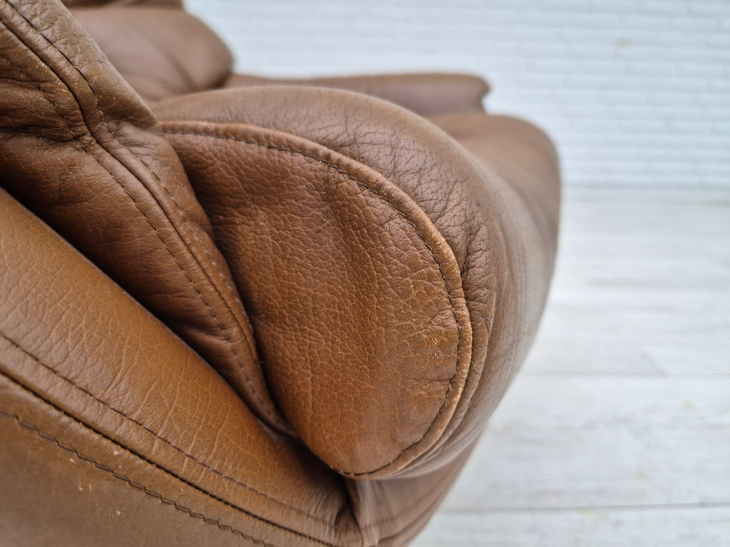 1970s, Scandinavian swivel chair, original condition, brown furniture leather.