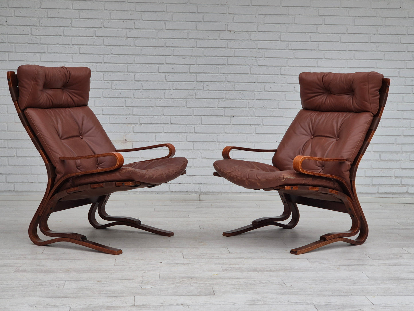 1970s, Scandinavian design, lounge chair, original condition, leather, bent wood.