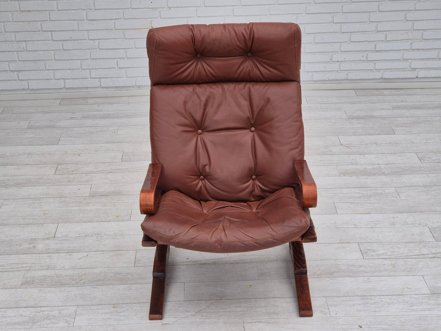 1970s, Scandinavian design, lounge chair, original condition, leather, bent wood.