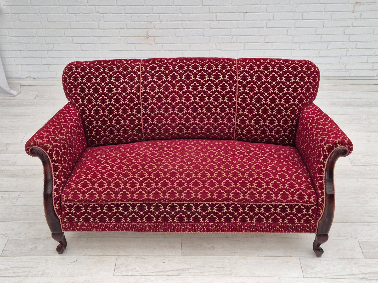 1950s, Danish 3 seater sofa, original condition, furniture velour, beech wood.