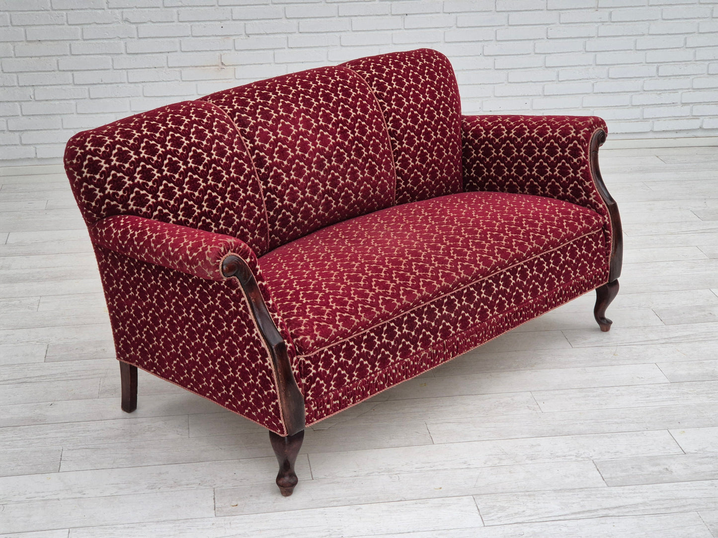 1950s, Danish 3 seater sofa, original condition, furniture velour, beech wood.