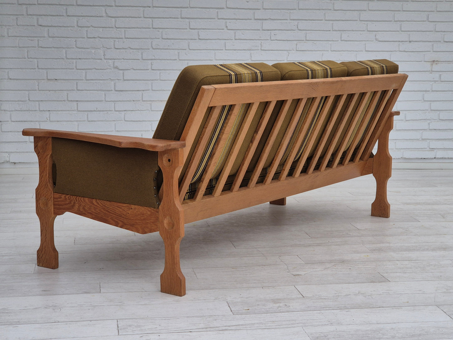 1970s, Danish 3 seater sofa, original condition, furniture wool, solid oak wood.