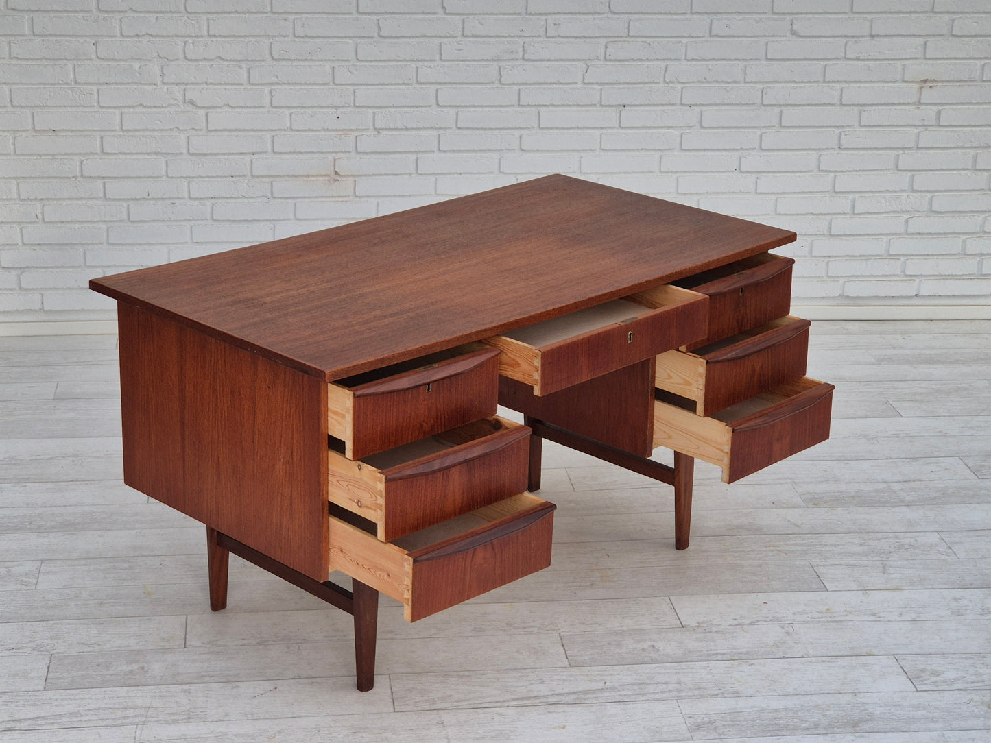 1960s, Danish teak wood desk, drawers.