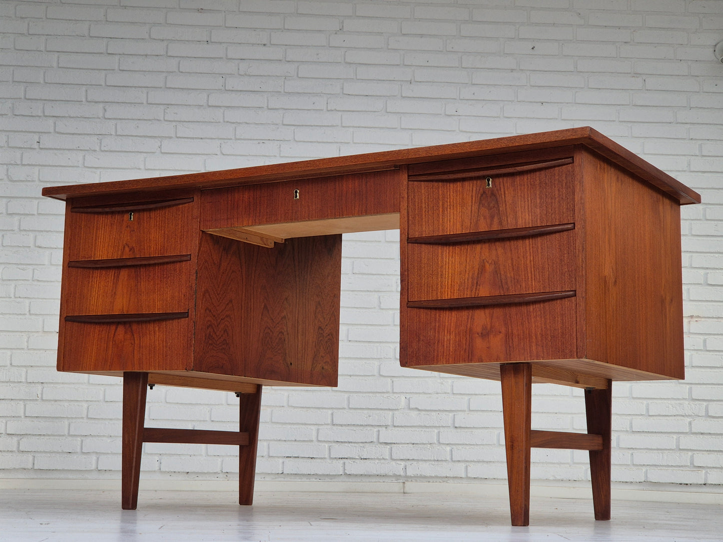 1960s, Danish teak wood desk, drawers.