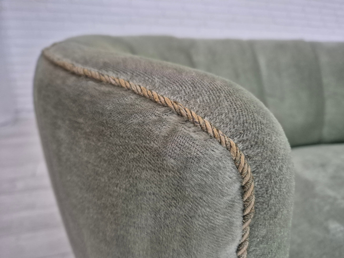 1960s, Danish "Banan" sofa, original condition, light green furniture velour.