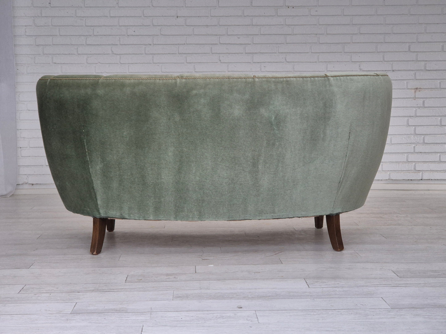 1960s, Danish "Banan" sofa, original condition, light green furniture velour.