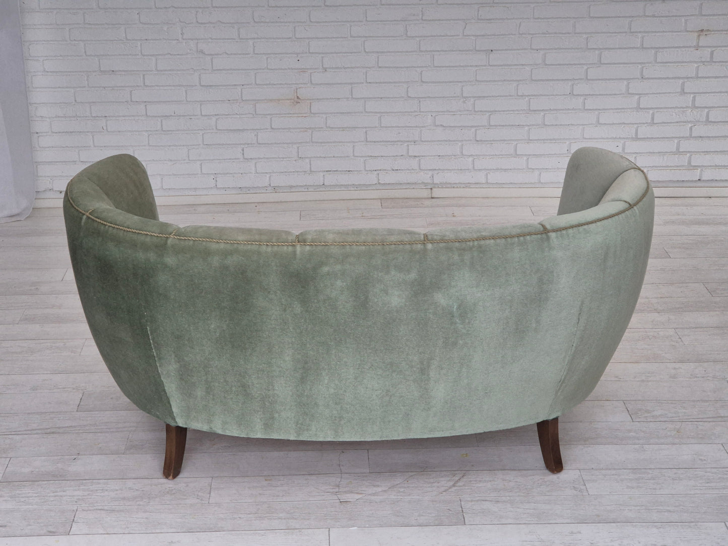 1960s, Danish "Banan" sofa, original condition, light green furniture velour.