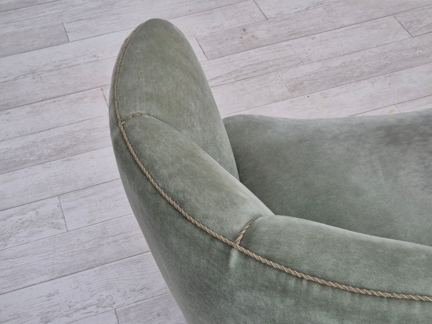 1960s, Danish "Banan" sofa, original condition, light green furniture velour.