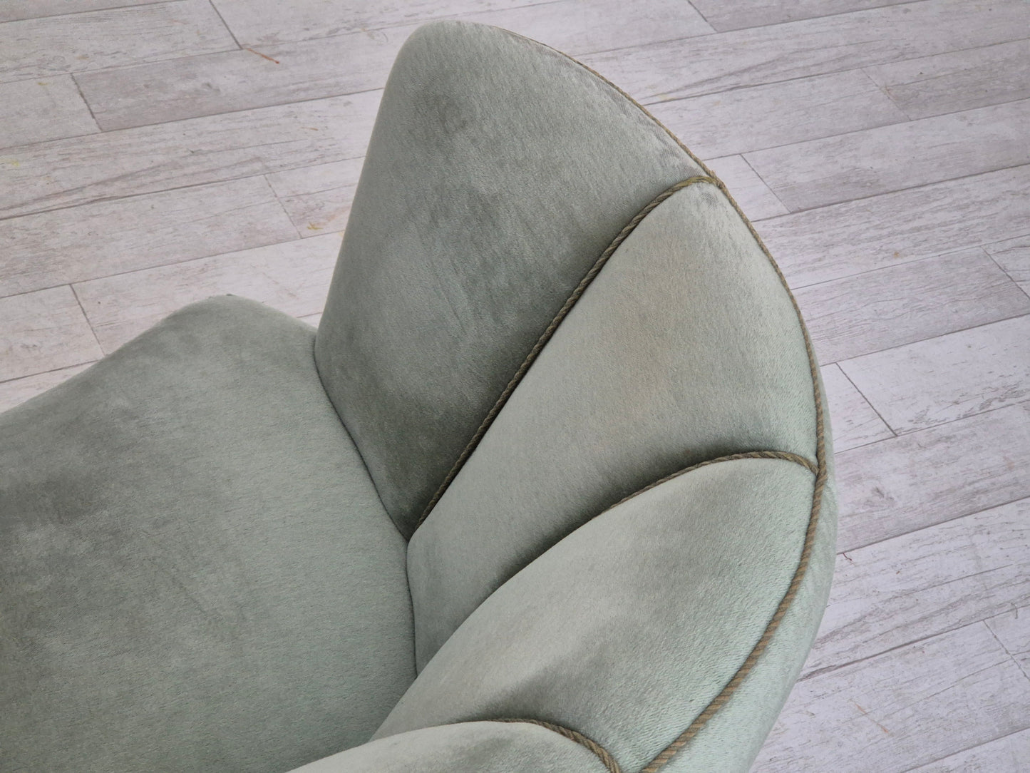 1960s, Danish "Banan" sofa, original condition, light green furniture velour.