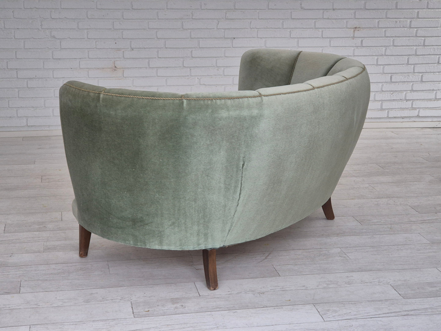 1960s, Danish "Banan" sofa, original condition, light green furniture velour.