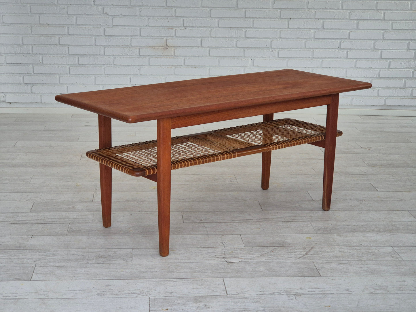 1970s, Scandinavian coffee table, original condition, teak wood, rattan.