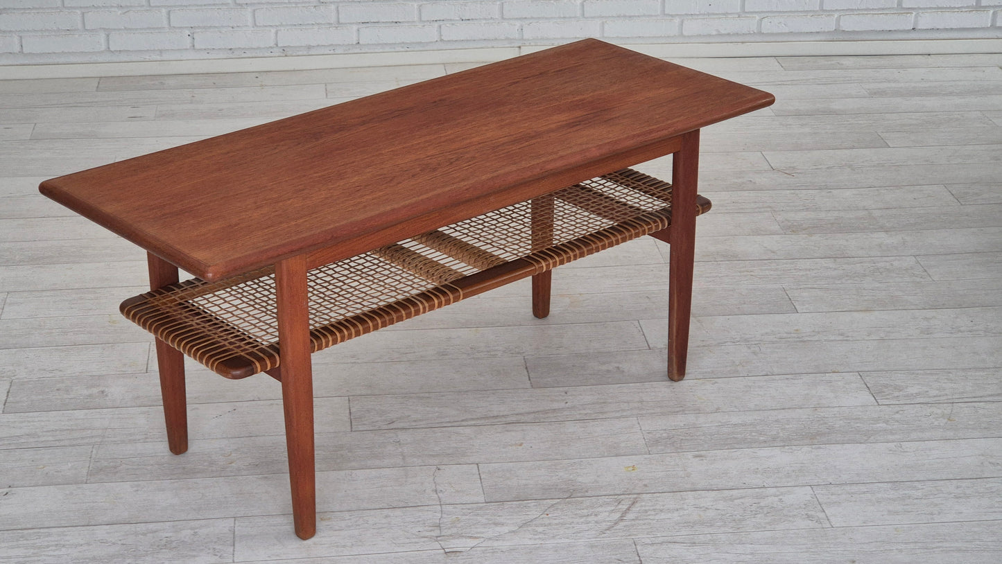 1970s, Scandinavian coffee table, original condition, teak wood, rattan.