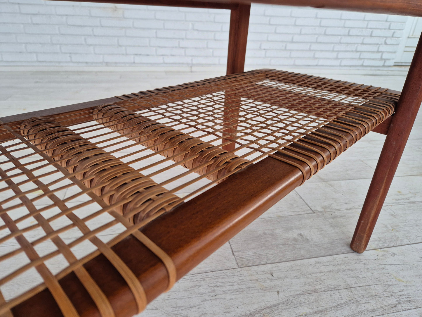 1970s, Scandinavian coffee table, original condition, teak wood, rattan.