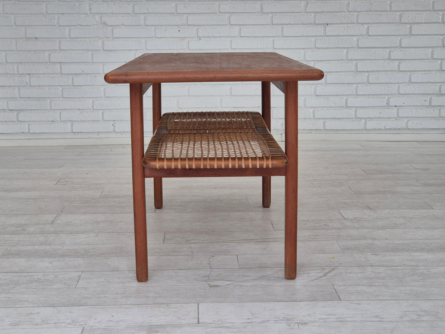 1970s, Scandinavian coffee table, original condition, teak wood, rattan.