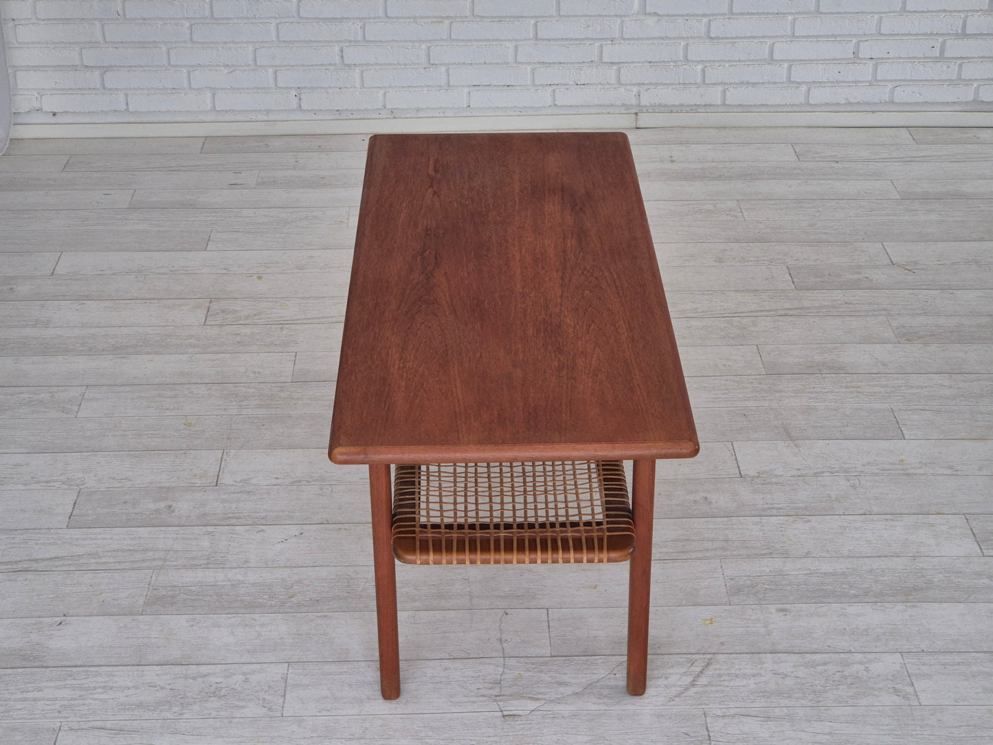 1970s, Scandinavian coffee table, original condition, teak wood, rattan.