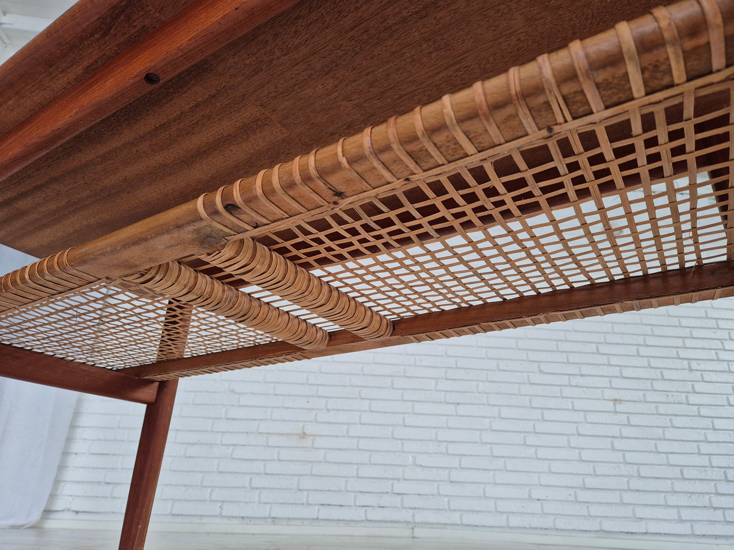 1970s, Scandinavian coffee table, original condition, teak wood, rattan.