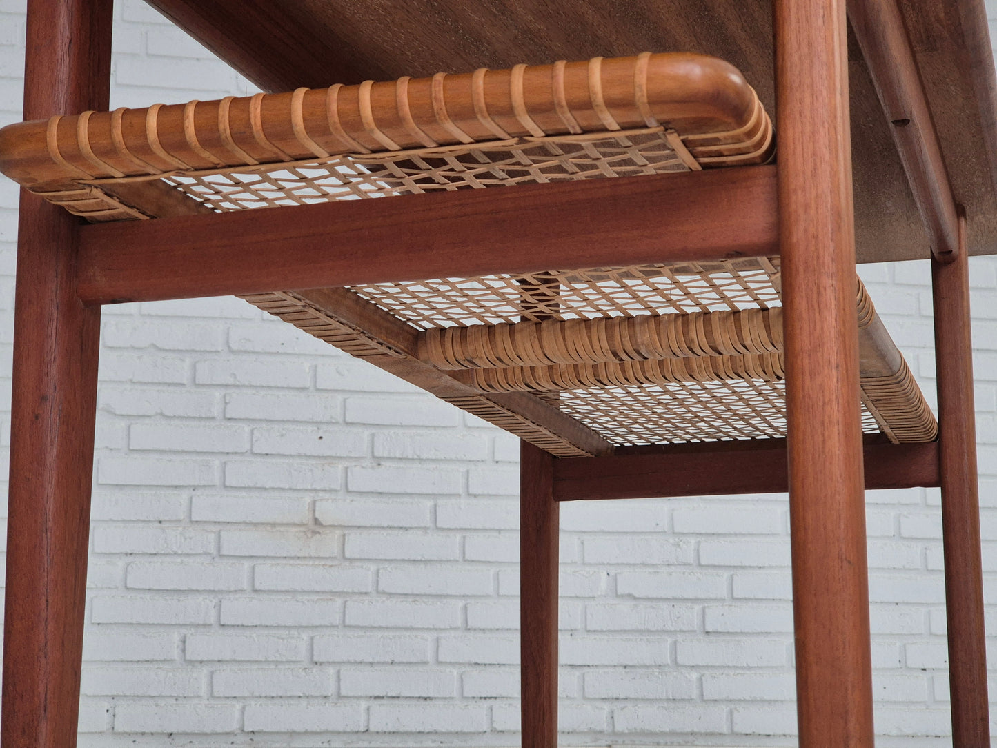 1970s, Scandinavian coffee table, original condition, teak wood, rattan.