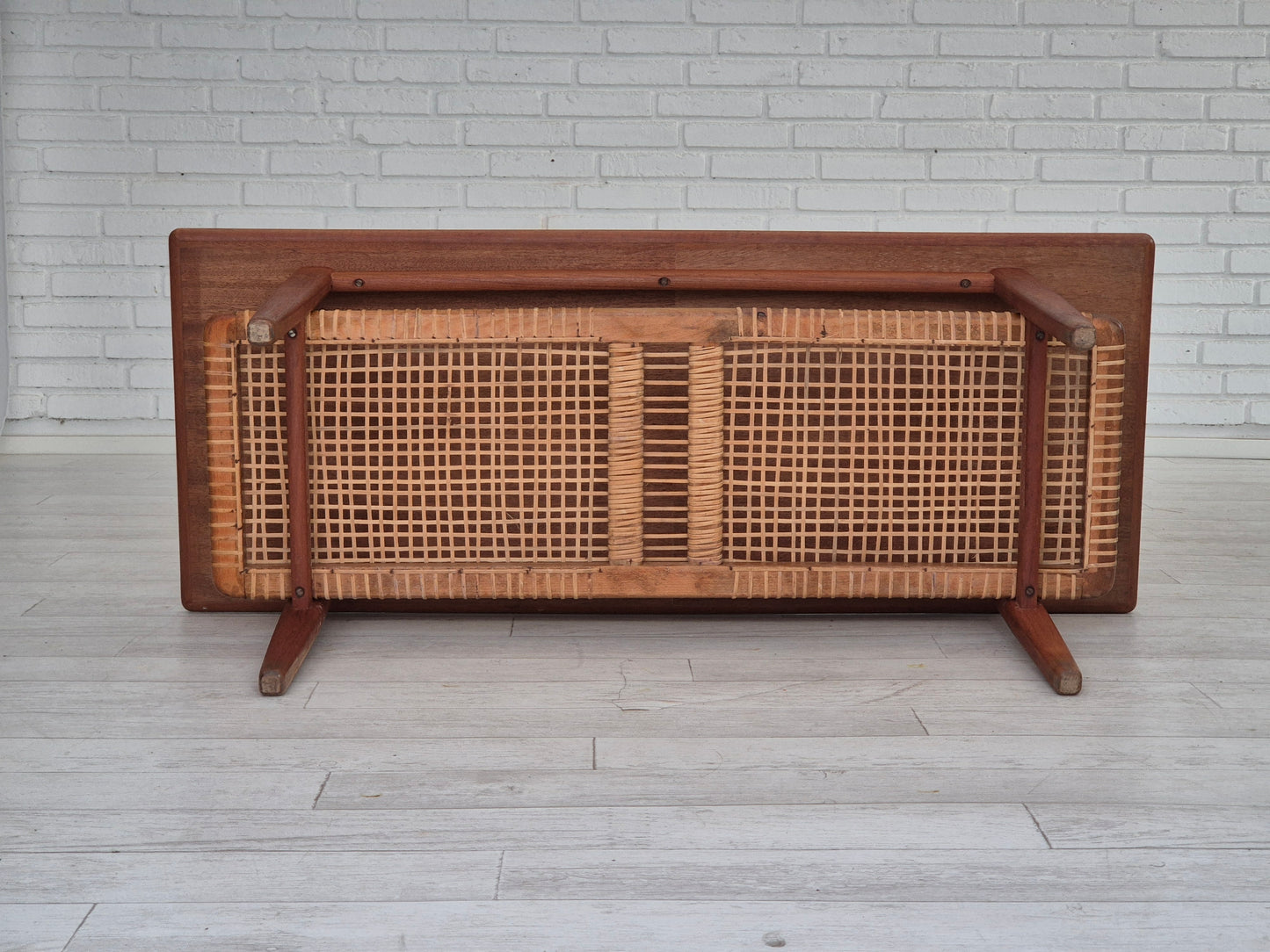 1970s, Scandinavian coffee table, original condition, teak wood, rattan.