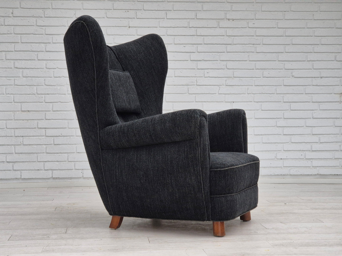 1960s, Danish relax armchair, reupholstered, gray furniture fabric.