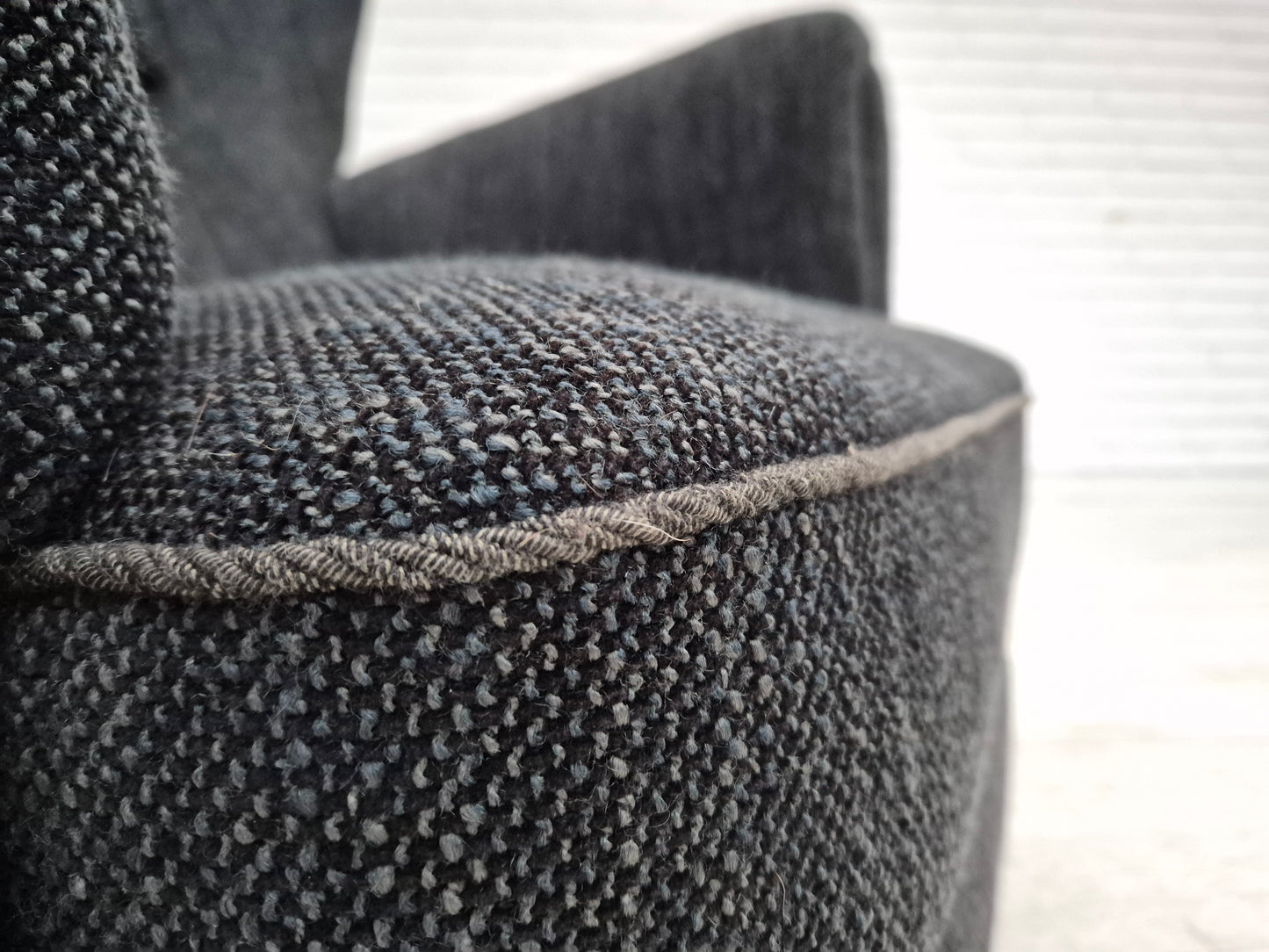 1960s, Danish relax armchair, reupholstered, gray furniture fabric.