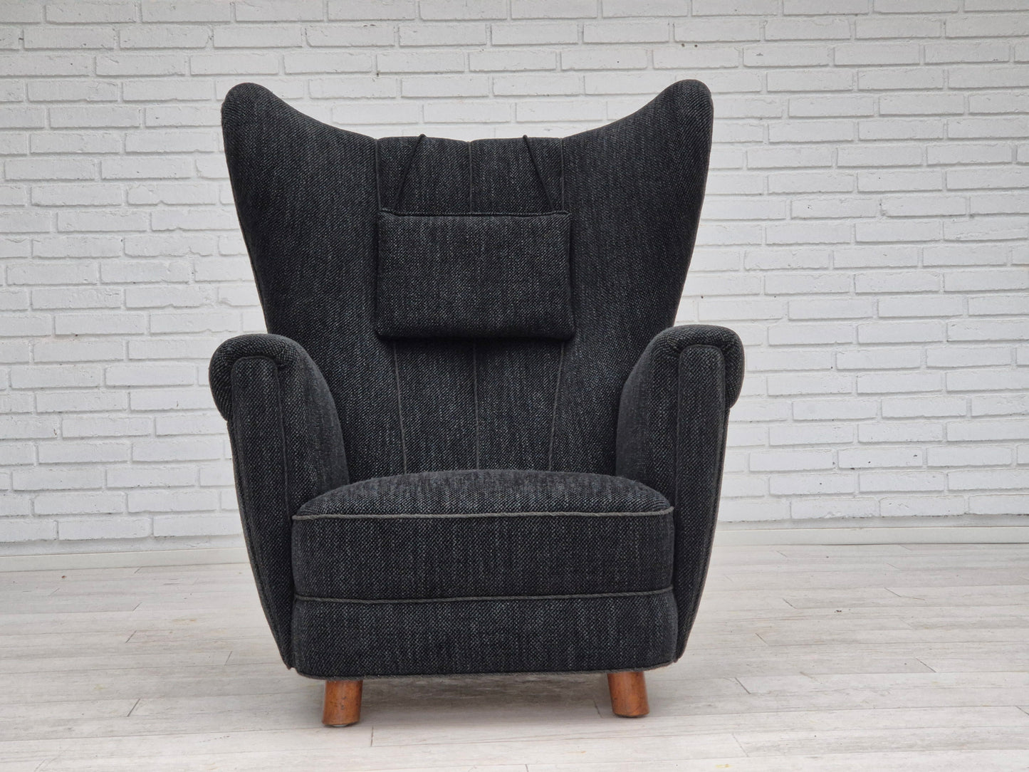 1960s, Danish relax armchair, reupholstered, gray furniture fabric.