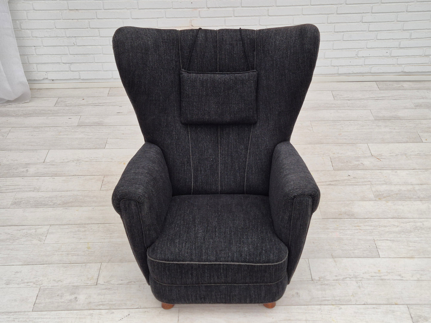 1960s, Danish relax armchair, reupholstered, gray furniture fabric.