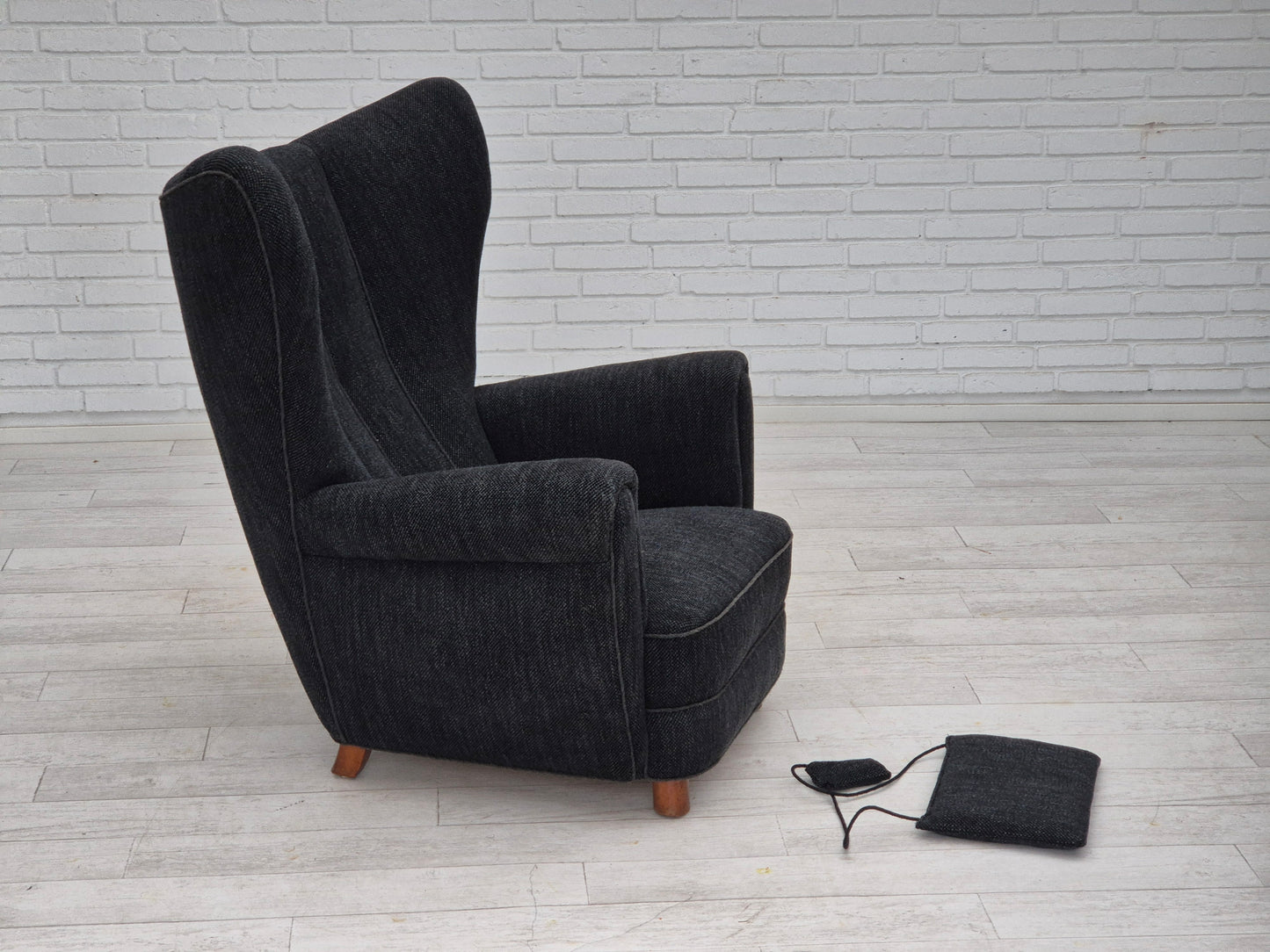 1960s, Danish relax armchair, reupholstered, gray furniture fabric.