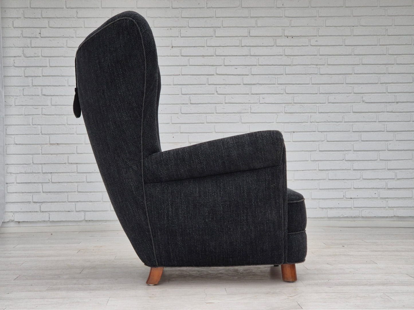 1960s, Danish relax armchair, reupholstered, gray furniture fabric.